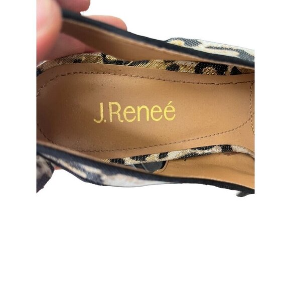 J Renee Metallic Animal Print Heel 11 Black Block Peep Toe Festive Glam Chic 80s - Picture 6 of 11